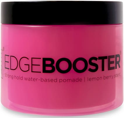 A pink container of edge booster is shown.