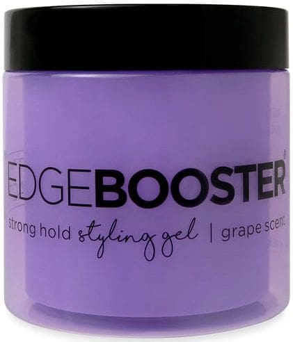 A purple jar of edge booster styling gel.