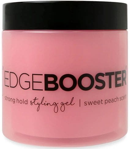 A pink jar of edge booster styling gel.