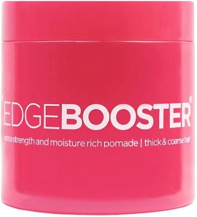 A pink container of edge booster hair pomade.