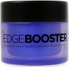 A blue container of hair gel with black lid.