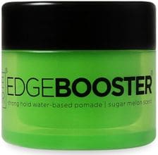 A green container of hair gel with black lid.