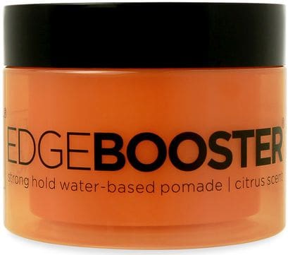 A tub of edge booster pomade is shown.