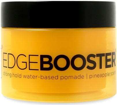 A yellow container of edge booster hair pomade.