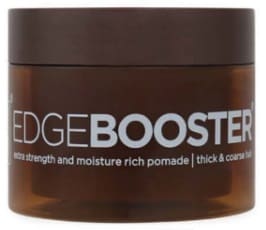 A brown container of edge booster is shown.