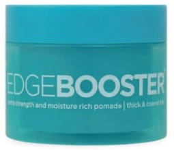 A blue container of edge booster is shown.