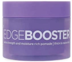 A purple container of edge booster is shown.